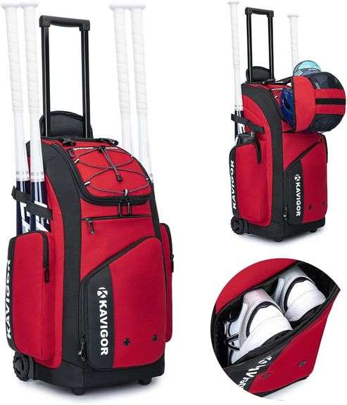 Rolling Baseball Bag with Wheels, 60L Capacity image