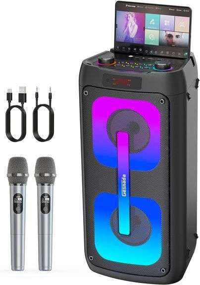 Karaoke Machine, Speaker & Mics with Disco Lights image