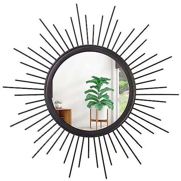 Large Sunburst Wall Mirror, Black, 20" image
