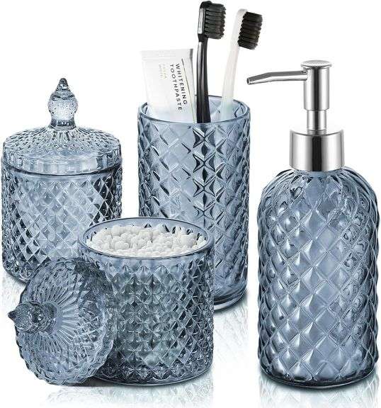 Blue Glass Bathroom Accessories Set, 4 Pack image