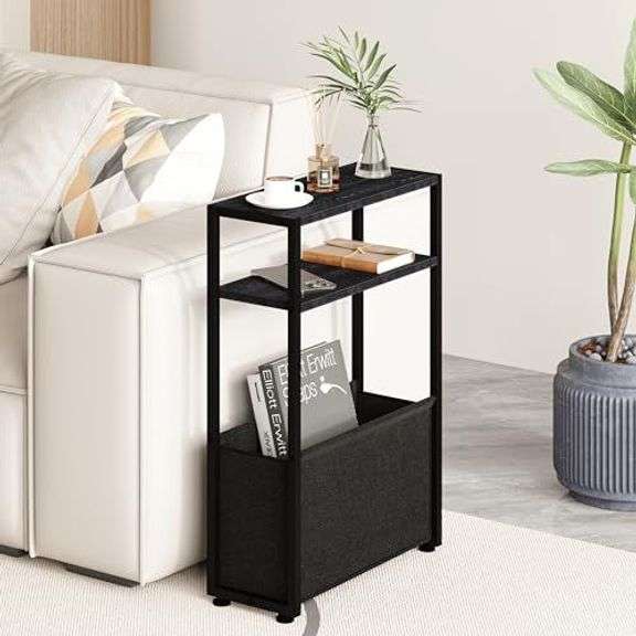 Black Slim Side Table with Magazine Rack image