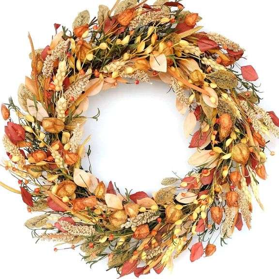24 inch Fall Wreath with Berries & Harvest Wheat image