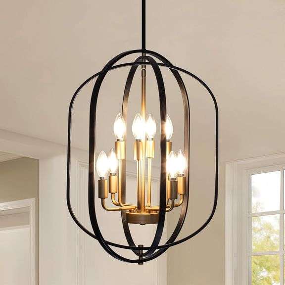 Black and Gold Chandelier for Dining Room, 8-Light image