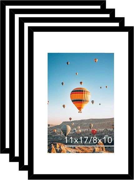 11x17 Picture Frame Set of 4, Black with 8x10 Mat image