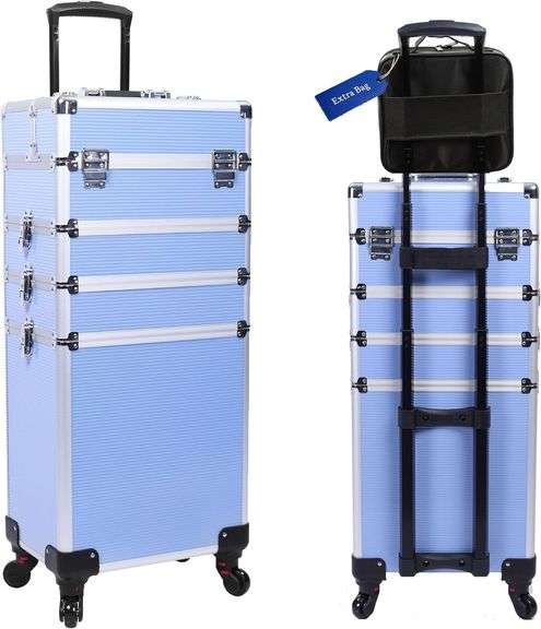Makeup Train Case 5 in 1 Aluminum Rolling Blue image