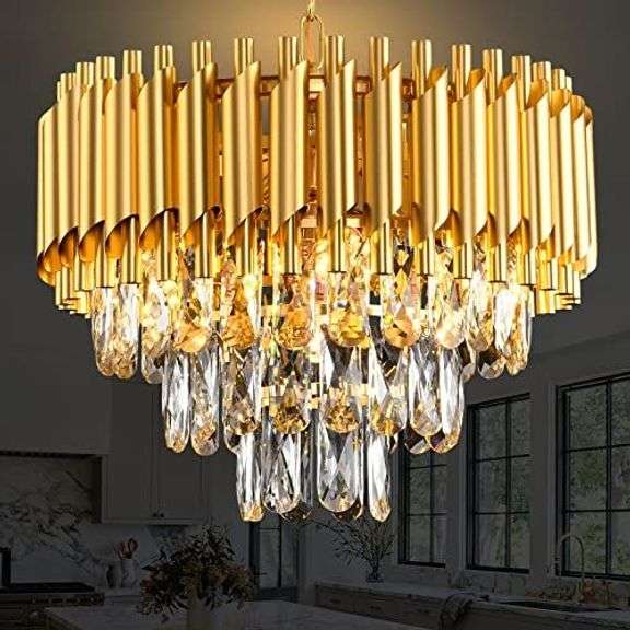 Gold Crystal 3-Tier Chandelier, W15.7 image