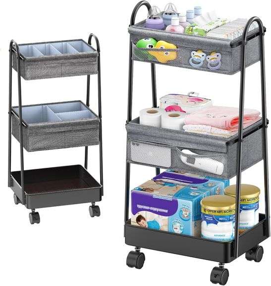 3 Tier Rolling Cart - Baby Diaper Caddy Organizer image