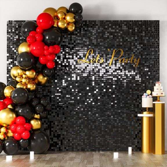 COKAOBE Black Shimmer Wall Backdrop, 36PCS image