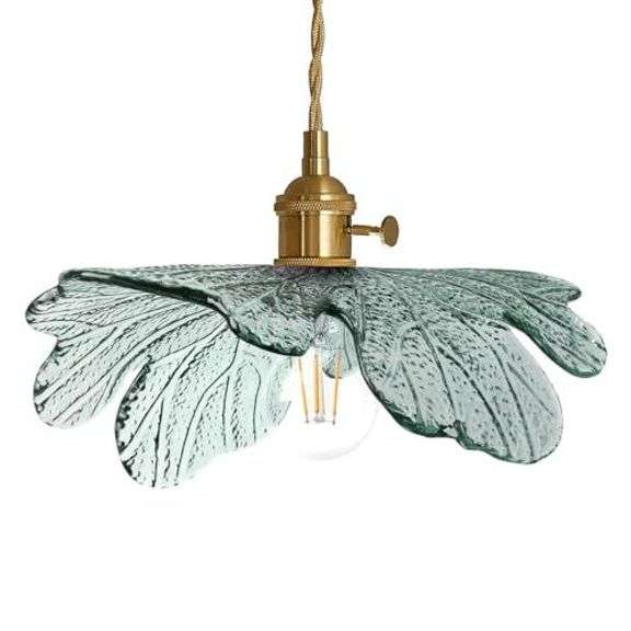 Modern Pendant: Brass & Dark Green Glass Light image