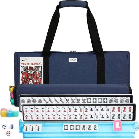 Mahjong Set, 166 Tiles, 4 Racks, Blue Bag image