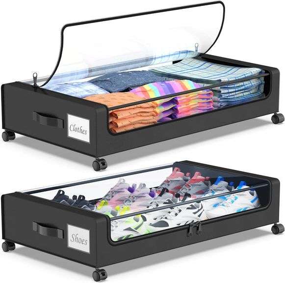Beborxue Under Bed Storage with Wheels, Black image