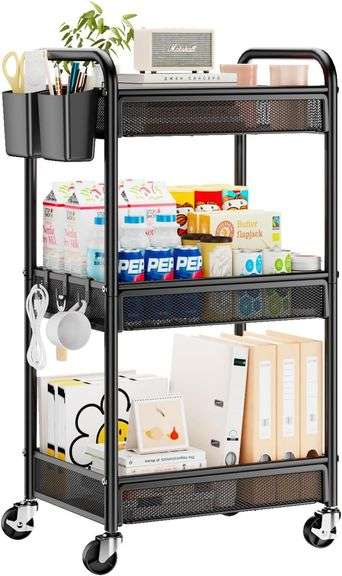 YASONIC 3 Tier Rolling Cart   Metal Storage Cart image