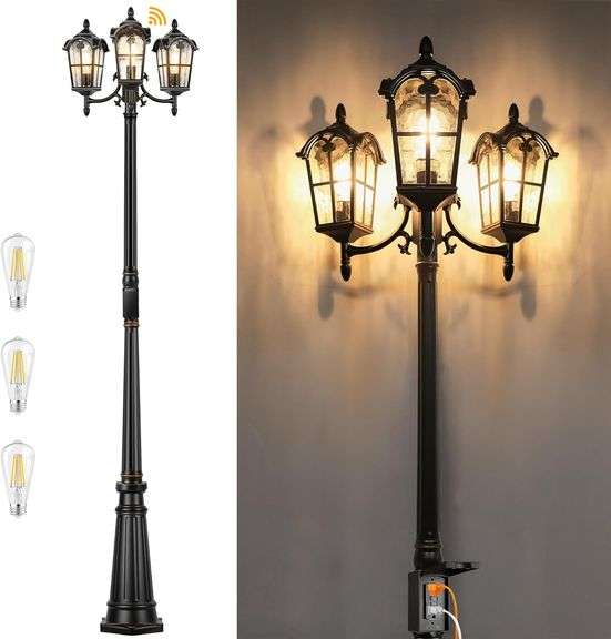 Black Roman Outdoor Lamp Post, Triple Head image