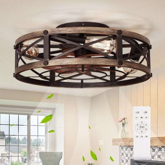 19' Farmhouse Flush Mount Ceiling Fan with Light image