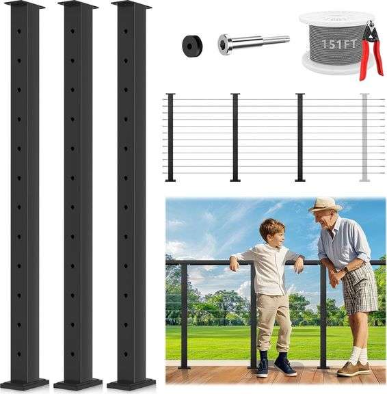 42" Cable Railing Post Kits, 3 Pack Fixed Top image