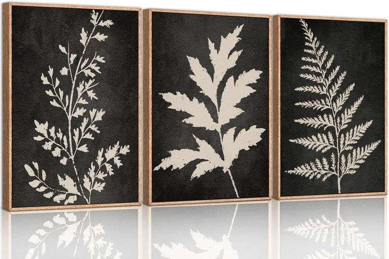 Black Tan Fern Leaf Canvas Art Set 16"x24"x3" image