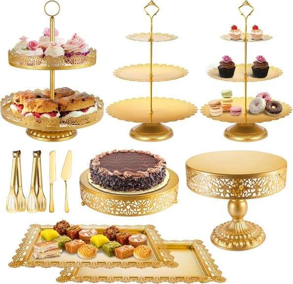 Gold Metal Cake Stand Display Set Tiered Tray image