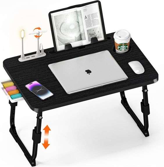 Laptop Desk for Bed, Adjustable with USB, Black image