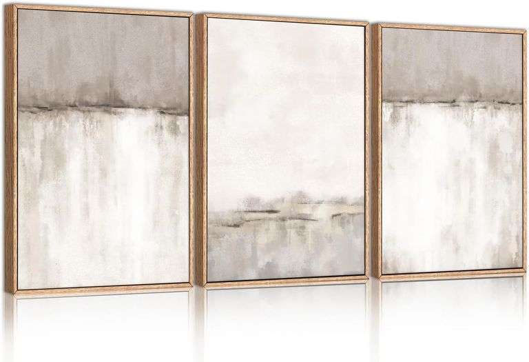 KAIRNE Large Neutral Gray Framed Canvas 16x24x3 image