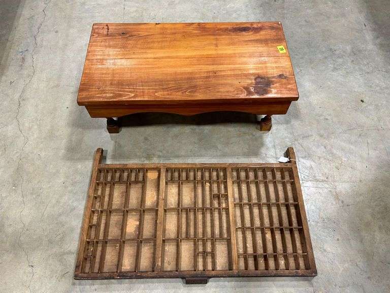 Vintage Typeset Drawer & Wood Bench