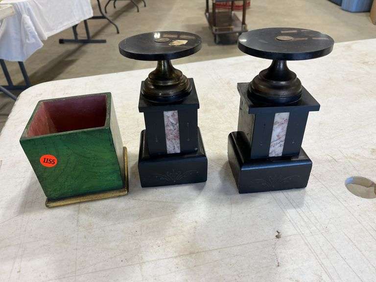 Pair of Slate Urn Stands & Green Desk Caddy image