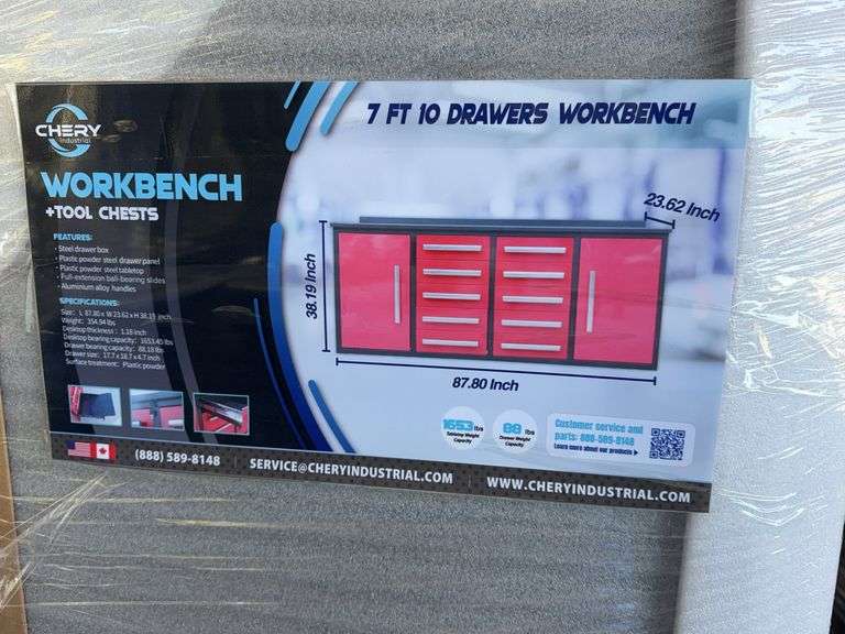 Red 7 Ft. 10-Drawer & 2 Cabinet Work Bench image