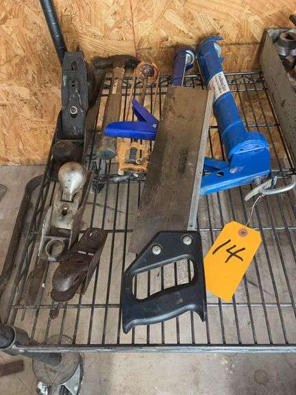 (3) Planers, Mitre Box Saw, (3) Caulk Guns, Hammer image