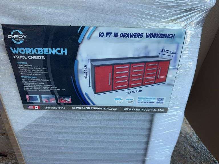 Unused Red 10 Ft. 15-Drawer Work Bench image