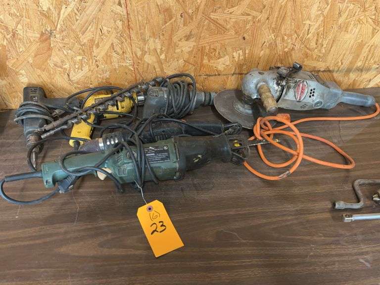 (6) Sawzall, Angle Grinder, Heatgun, (3) Drills image