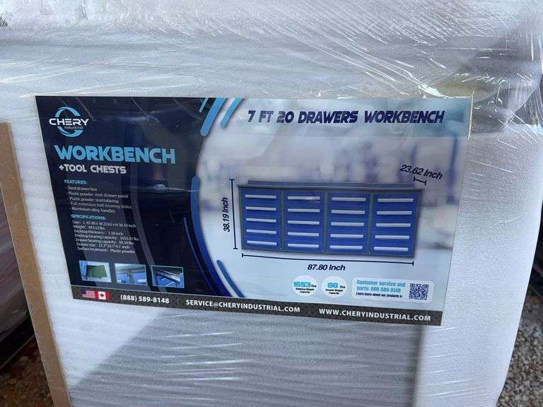 Unused Blue 7 Ft. 20-Drawer Work Bench image