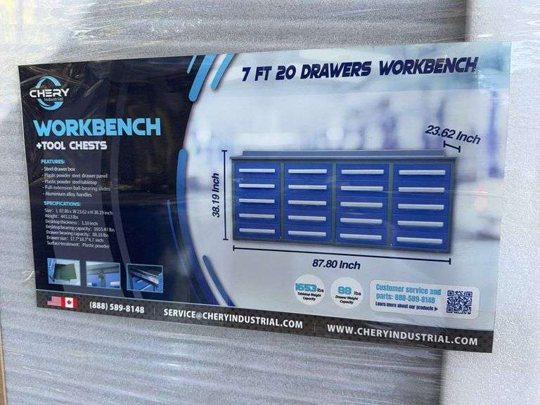 Unused Blue 7 Ft. 20-Drawer Work Bench image