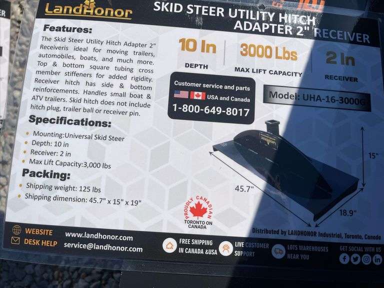 2025 Land Honor Skid Steer Utility Hitch Adapter 2" Receiver image