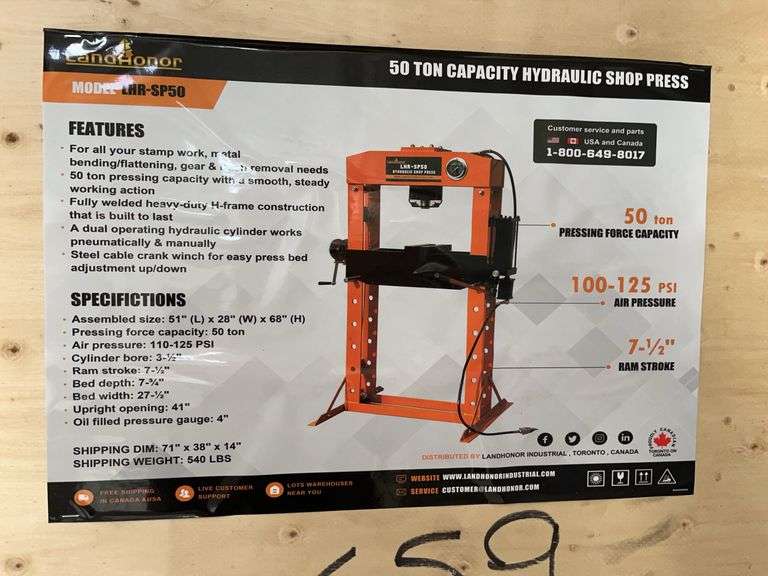 50 Ton Capacity Hydraulic Shop Press image