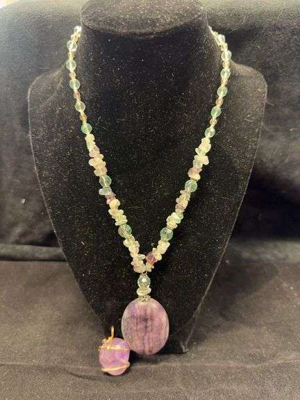Handmade Fluorite and Amethyst Necklace with Pendant image