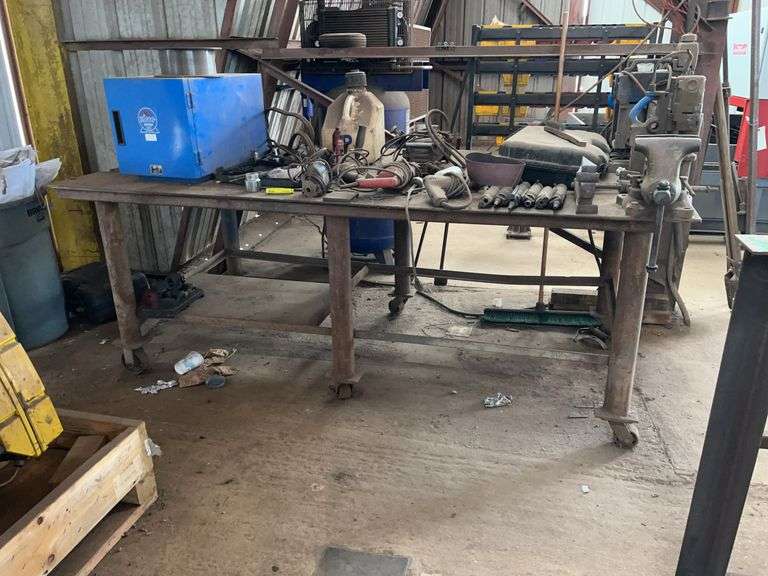 4' x 8' Steel Shop Table, Vise, & Contents image