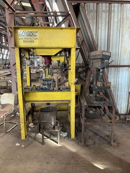 Hydraulic Press & Drill Press On Stand & Contents image