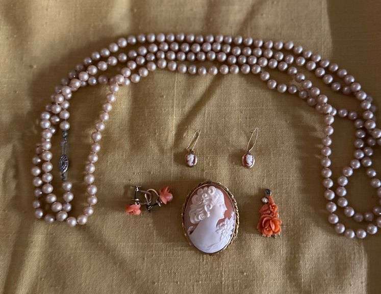 Long Costume Jewelry necklace, Pendant and Cameo Brooch image