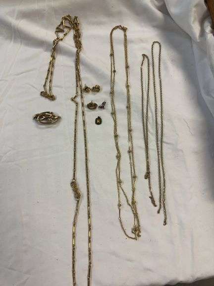 Gold Tone Necklaces, Earrings, Pin image