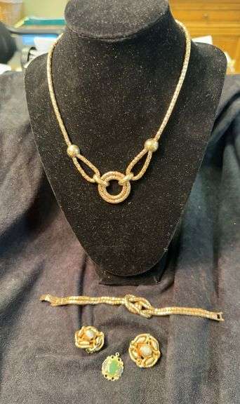 Gold Tone Necklace, Bracelet, Earrings, and Pendant Jewelry Set image