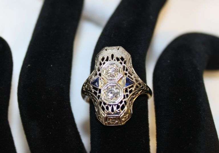 Ladies White Diamond and Sapphire Ring image