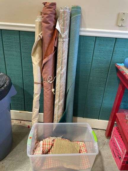 Plastic Tub of Material & (4) Rolls of Material image