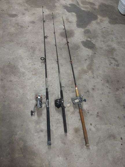 Group of (3) Large Rod and Reels image