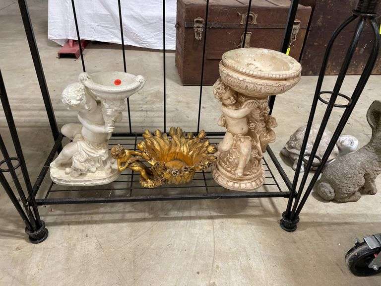 2 Cherub Chalkware Planters and Hollywood Regency Cherub Bowl image