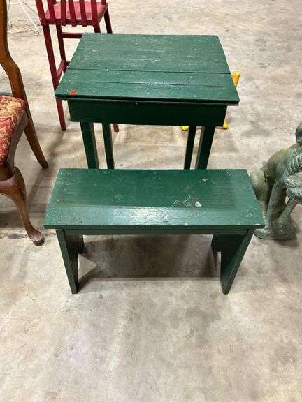 Green Wood Table & Bench image
