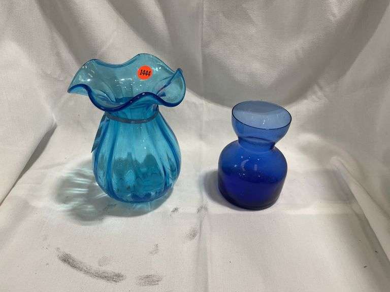 Vintage Blue Blown Vase and Blue Carafe image