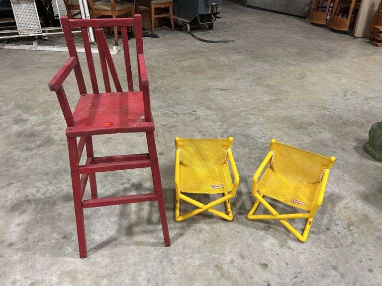 Red High Chair & Pair of Folding Chairs image