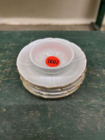 (4) Gold Trimmed Small Saucers, (1) Small Bowl image