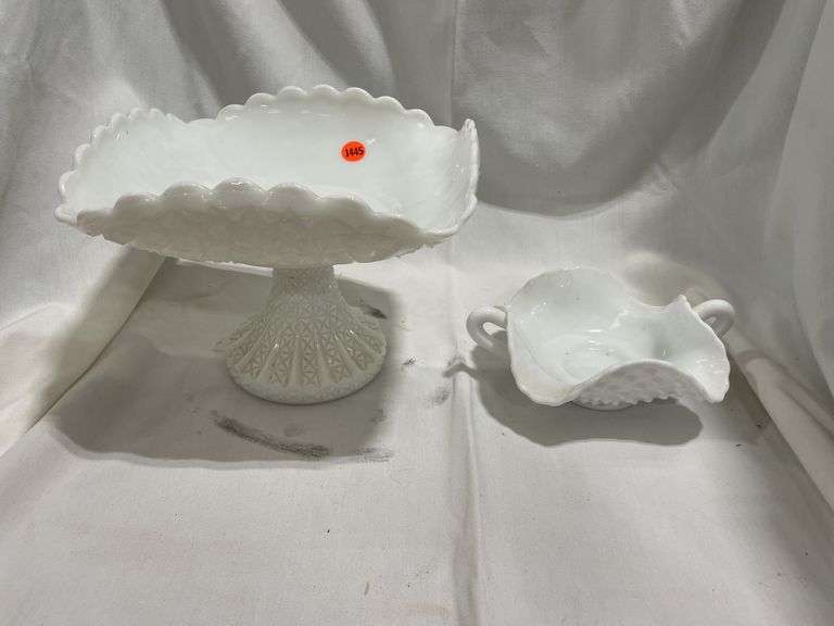 Vintage Fenton Milk Glass Compote & Bowl image