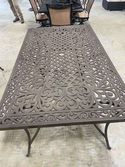 Outdoor Dining Set with Table, Six Chairs, and Umbrella