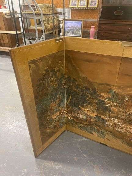 Asian Style Four Panel Screen with Landscape Art